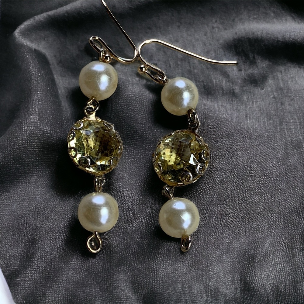 Upcycled vintage Czech bead earrings with faux pearls.